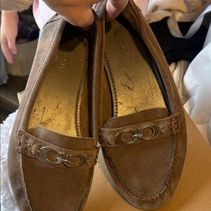 Coach Tan Suede Loafers with Silver Accents